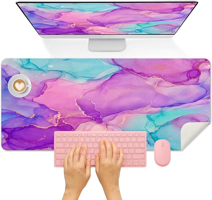Britimes Purple Blue Marble Desk Mat Golden Painting Deak Pad Non-Slip PU Leather Large Keyboard Mouse Pad Office Desktop Accessories for Office,Work,Home Decor(31.5"X15.7")