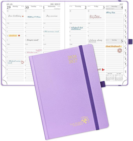 POPRUN 2026-2027 Academic Planner, 6.5" x 8.75", Weekly and Monthly Calendar, July 2026 to June 2027, Hardcover Appointment Book with Vertical Layout, Hourly Time Slots, Monthly Tabs - Violet