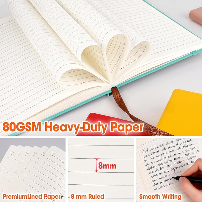 8 Pack Lined Journal Notebook for Work, A5 Hardcover (5.5" x 8.3"), 8 Colors 136 Pages Medium College Ruled Notebook Bulk, for Writing, Note Taking, Business Work School Home