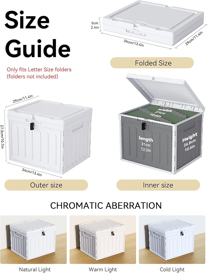 Oterri Lockable Plastic File Box with Lid for Letter-Size | Hanging File Folders Not Included. White, Large 1-Pack. Home, Office, Classroom, Dorm, Tax, Under Bed, Filing Cabinet.