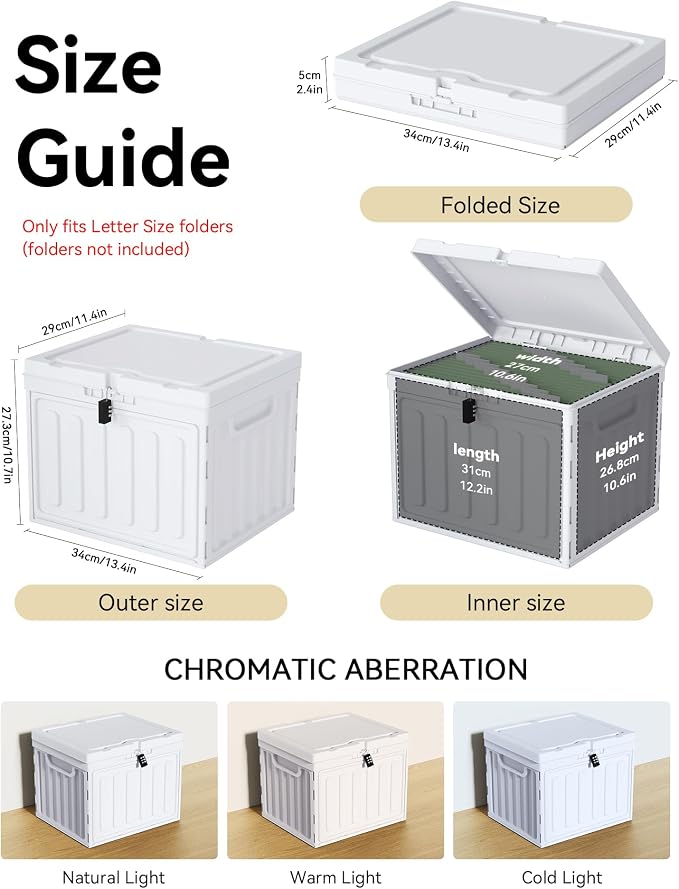 Oterri Lockable Plastic File Box with Lid for Letter-Size | Hanging File Folders Not Included. White, Large 2-Pack. Home, Office, Classroom, Dorm, Tax, Under Bed, Filing Cabinet.