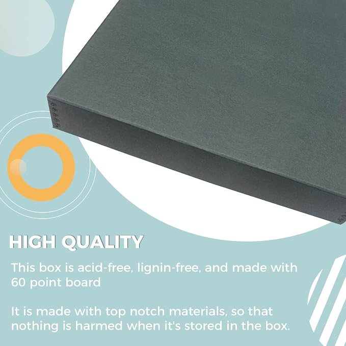 Golden State Art, Drop Front Archival Storage Box, Gray, 16.75x20.75x3 Inch | Acid-Free Museum Box with Metal Edge Corner, for Storing Artwork Photos Documents Prints Arts And Crafts