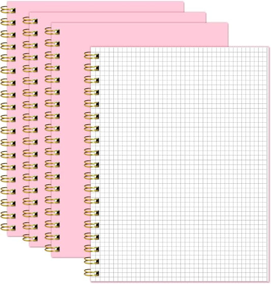 Graph Spiral Notebook-B5 Grid Journal 7.48" X 10.18",Pink Hardcover Graph Paper Notebooks 4 Pack 160 Pages 100GSM for Note Taking Engineering Graphing Work School Supplies