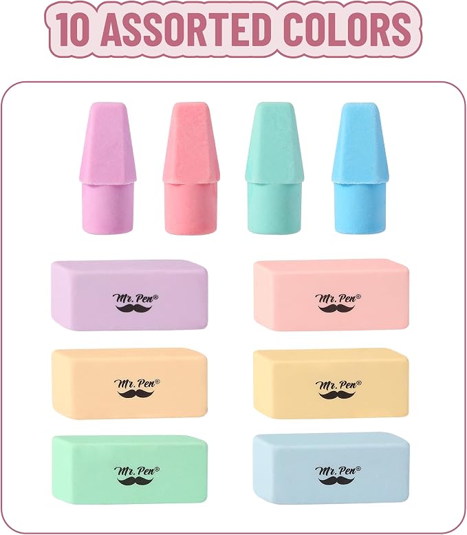 Mr. Pen- School Eraser Combination Set, 66 Pack, Pastel Colors | Latex Free Erasers for School, Office, Art Sketching, Homework, Exams, Clean Smudge-Free Correction