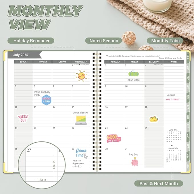 Academic Planner 2026-2027, 8.5" x 11", Hardcover Weekly Planner, Green | Calendar Planner July 2026 - June 2027, Agenda Book with Tabs, Inner Pocket and Sticker for Office & School, A4