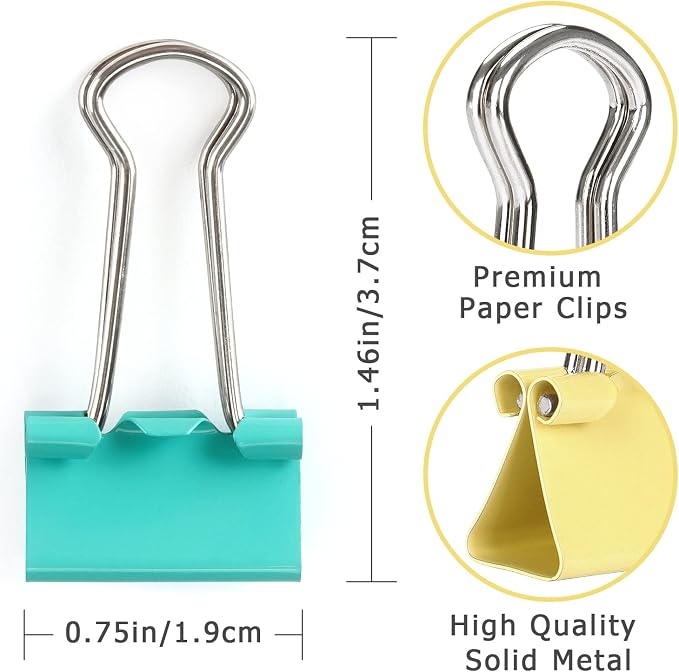 ZZTX 40 Pack Small Binder Clips 0.75 Inches Assorted Colors | Paper Clamps Clips, Durable steel, Strong clip, Color-coded