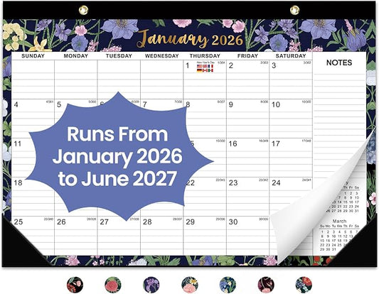 Desk Calendar 2026-2027, 18-Month Calendar, Large 17" x 12" Monthly Desktop & Wall Calendar for Home & Office - Midnight Garden