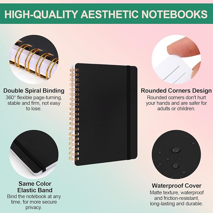 Utron 3 PCS Small Spiral Notebook 5x7, Notebooks for Note Taking, Black Spiral Journal Notebook, Work Notebook Small Notebooks 5x7 with Strap, Cute Notebooks for Women 70 Sheets/Note Books