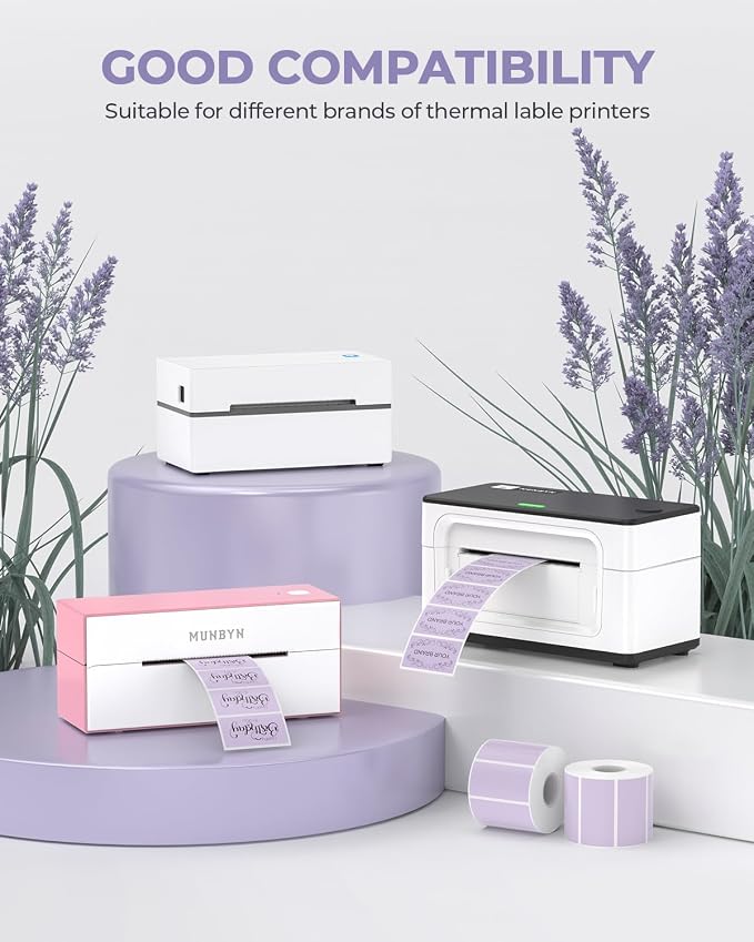 MUNBYN 2.25x1.25 Thermal Labels, 1000 Sheets/Roll, Purple | Strong Adhesive, Non BPA&BPS for Small Business, Shipping,Mailing, Bakery, Price Tag