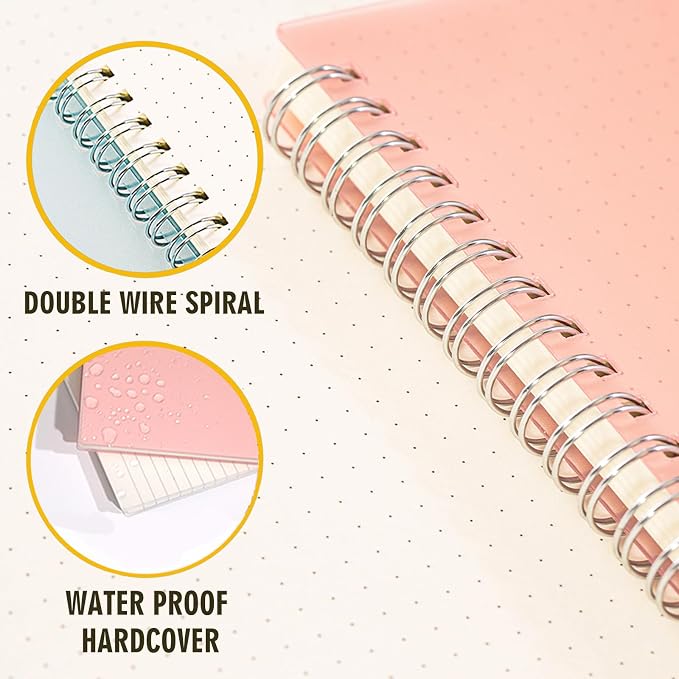 OWSC 4 Pack Dotted Spiral Notebook, Hardcover Notebooks for Work A5 Dot | 5.9 x 8.3 IN Notebooks College Ruled for Note Taking, School and Journal with 80 Sheets/160 Pages 110 GSM Thick Papers