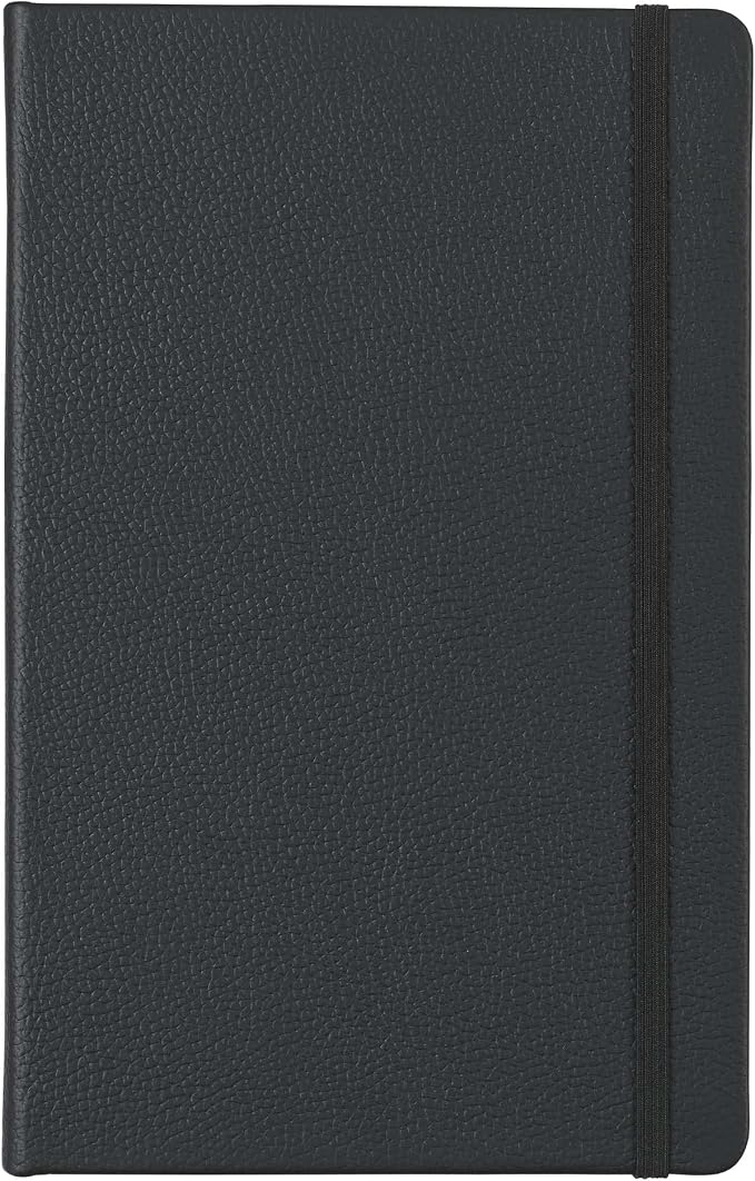 Leather Notebook, Writing Journal, Full-Grain Leather, Narrow Ruled Paper, Notebooks for Work & School, Midnight Black (8.4" x 5.4”)