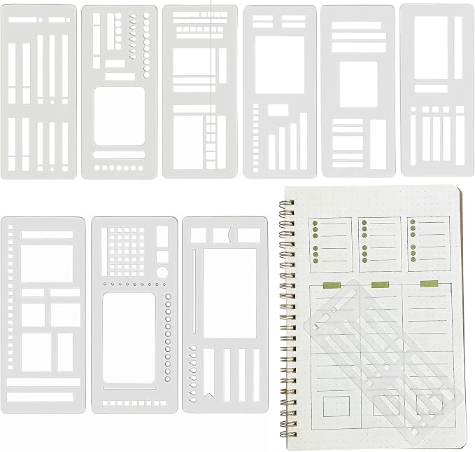 Flexible Record Template Set, 9 Pcs Reusable Planner Stencils Drafting Tools for Journal Planner, Calendar Making, Drawing Lines, Layout Tools for DIY Planning