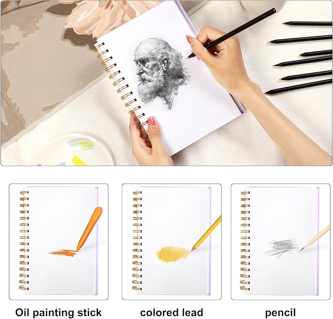 2 Pack Sketch Book Small Sketchbook for Drawing 100 Sheets Hardcover Spiral Sketch Pad for Kids 5.5" x 8.5" Art Sketchbook Drawing Blank Paper Book for Beginner Artist with Pencil