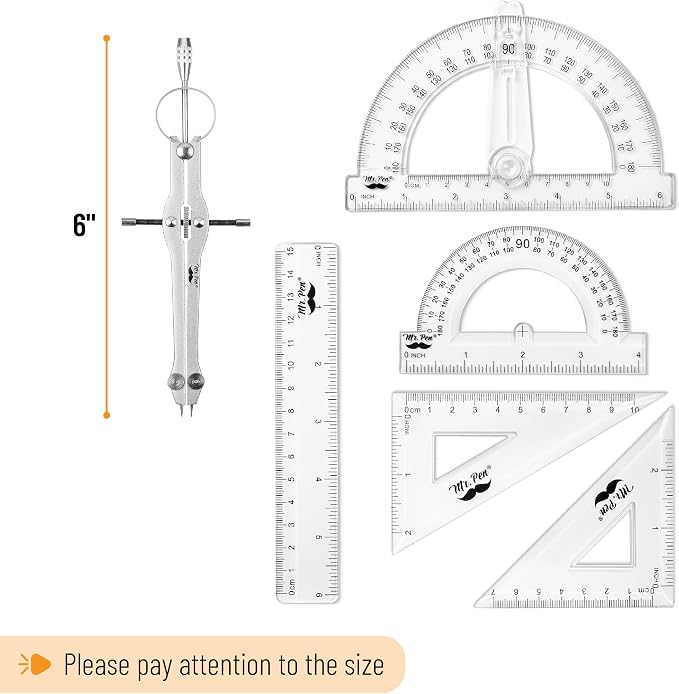 Mr. Pen- Geometry Set, 15 pcs, Green, 6 Inch Swing Arm Protractor, Divider | Set Squares, Ruler, Compasses and Protractor