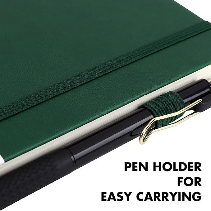 Aodaer 12 Set Lined Notebook Journals with Pens A5 Notebooks 100 GSM College Ruled Hardcover Notebook PU Leather Notepad with Pen Holder for Office School, 5.7 x 8.3 Inches, Dark Green