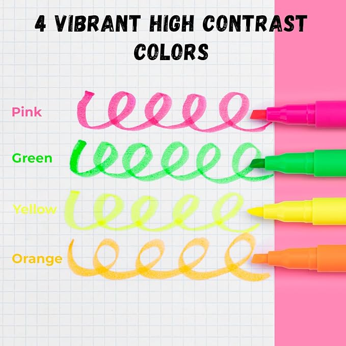 M&G Liner Highlighters, 4-Count MultiColor Highlighters, Chisel Tip No Bleed Highlighter Pens for Office Documents, Planning, and Everyday Organization