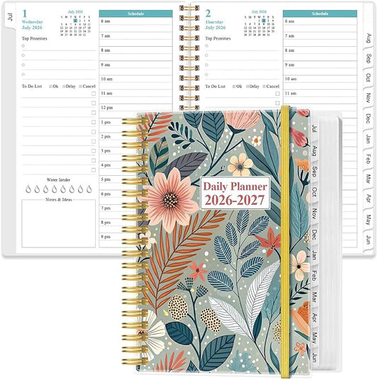 2026-2027 Daily & Monthly Planner - One Page Per Day, Daily Planner 26-27 from July 2026 to June 2027, Planner 2026-2027 with 12 Monthly Tabs, 6.4" x 8.5", Flower-A
