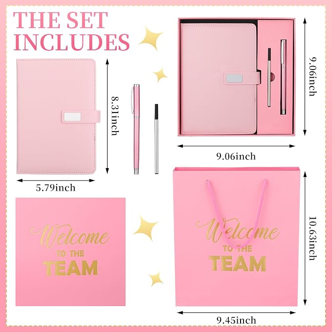 Sayglossy New Employee Welcome to The Team Gift Sets Notebook and Pen Welcome to The Team Box Employee Appreciation Gift Sets for New Office Worker(Pink)