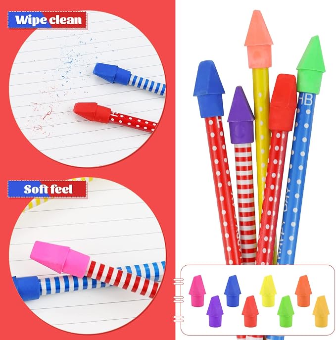 800PCS Pencil Top Erasers, Chisel Shape Arrowhead Cap Erasers, Latex Free Pencil Eraser Toppers Assorted Colors for School Packs, Christmas Favors, Games, Prizes, Classroom Home Office