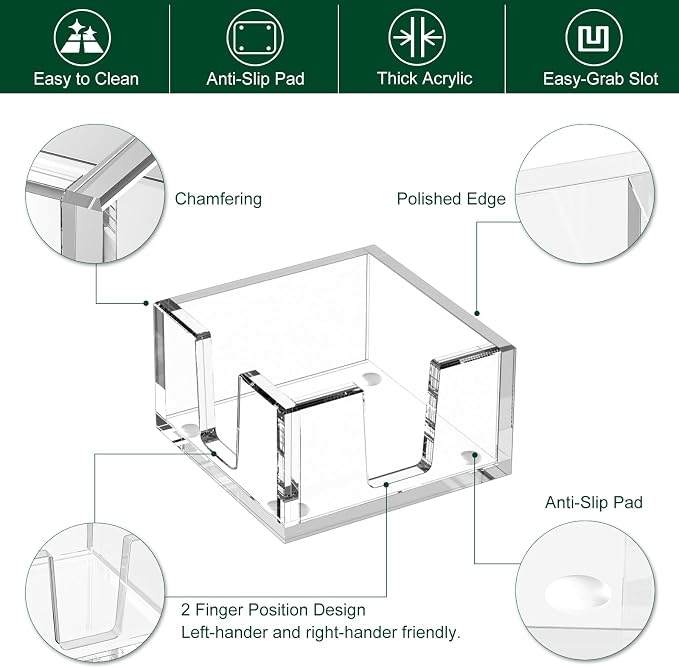 Acrylic Sticky Note Holder, Self-Stick Note Pad Holder W/O Pads - Note Dispenser Memo Pad Holder Desk Organizer for School Office Home (3''x3'' Clear - 2 Pack)