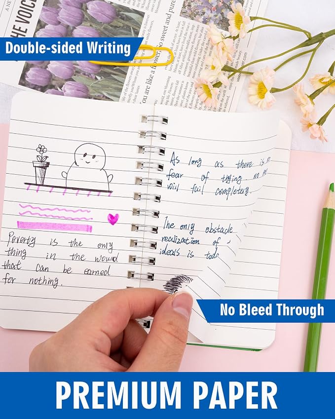 Dynta Small Notebooks 3x5 Bulk, Mini Spiral Notebooks 40 Packs, Pocket Notebooks Notepads Memo Pads 10 Assorted Colors for School Home Office College Work Travel (60 Sheets/120 Pages)