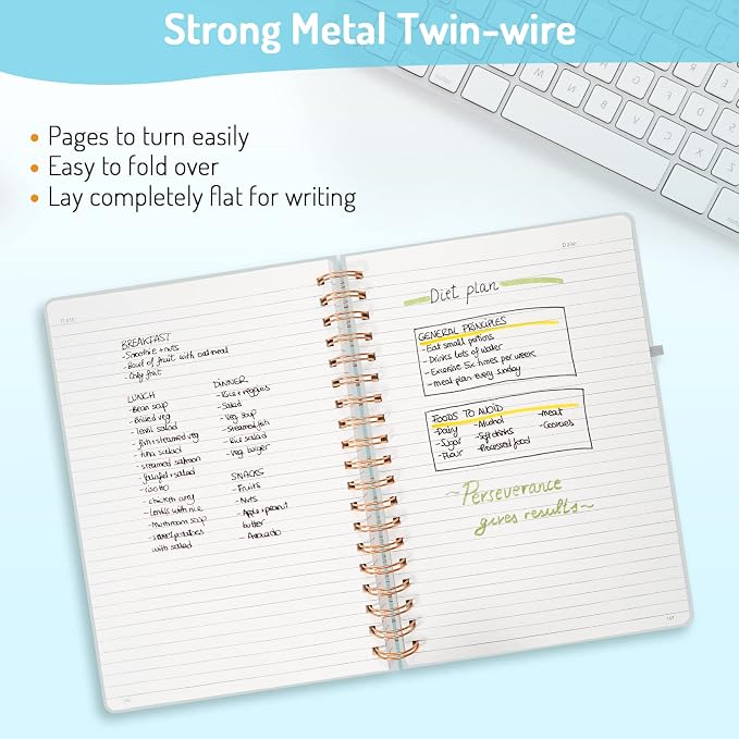 Forvencer A4 Lined Spiral Journal Notebook with 300 Numbered Pages,11" X 8.5" Thick Journals for Writing with 100GSM Paper, Hardcover Notebooks with Contents for Work, School, Grey