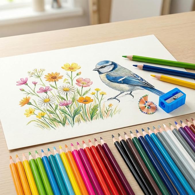 Colored Pencils Set with Sharpener, Soft Core Color Pencils for Adult Coloring Books, Artist Drawing, Sketching, Blending, Shading, Layering & Art Supplies (36 Colors)