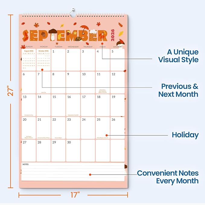 SUNEE 2026-2027 Wall Calendar Extra Large 17"x27", 21 Month July Calendar (Ends March 2028),Vertical Monthly for Wall, Cute