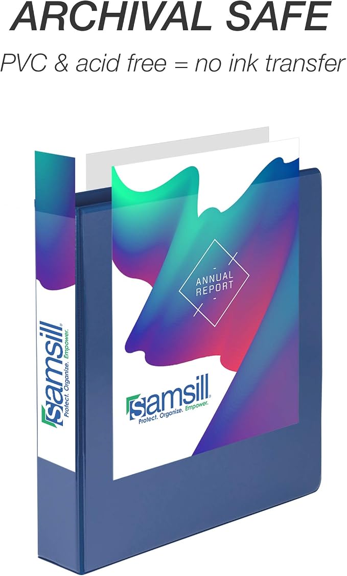 Samsill 4 Pack Durable 1.5 Inch 3 Ring Binders, Round Ring, Clear View Cover for Presentations, Blue