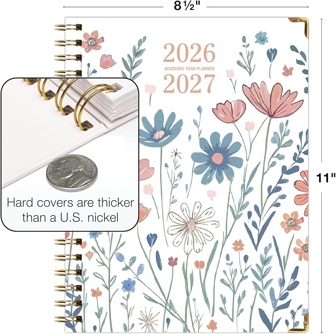 HARDCOVER Academic Year 2026-2027 Planner: 14 Months (May 2026 Through June 2027) 8.5"x 11" Daily Weekly Monthly Planner Yearly Agenda. Bookmark, Pocket Folder and Sticky Note Set (Colorful Botanicals)