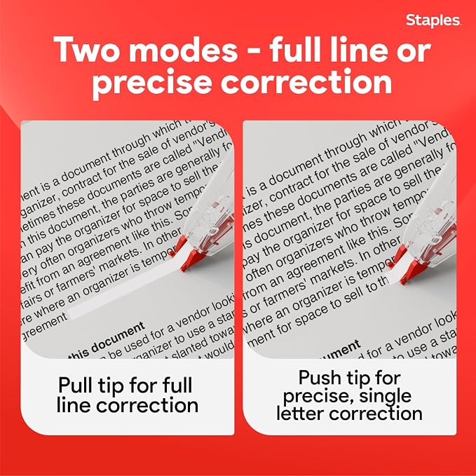 STAPLES Correction Tape, White, 10 Pack – Sidewinder Applicator for Instant, Precise Corrections