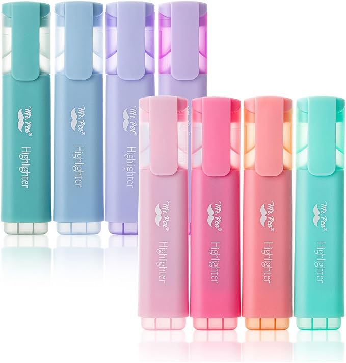 Mr. Pen- Highlighters, 8 Pack, Morandi Colors | Highlighters with Firm Chisel Tip, Quick Dry & Non-Toxic, No Bleed on Standard Paper, Ideal for Highlighting, Underlining