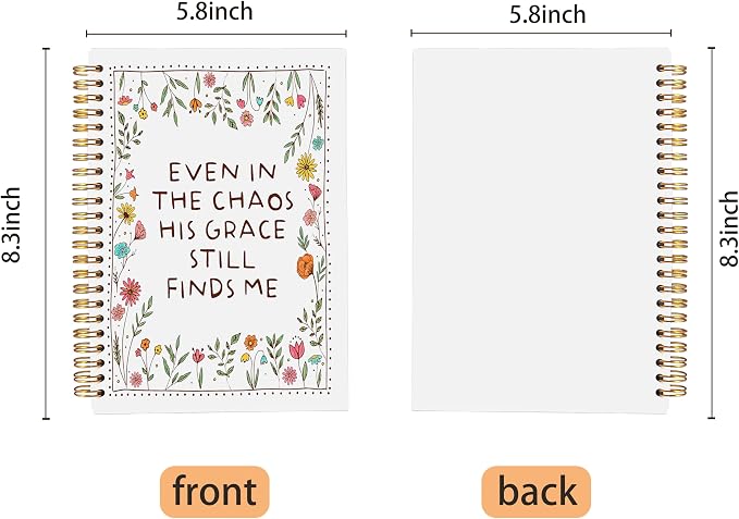 Christian Floral Notebook Journal, Inspirational Bible Verse Notebook, Christian Gifts for Women, Even in the Chaos His Grace Still Finds Me Spiral Journal 5.5x8.3 Inch
