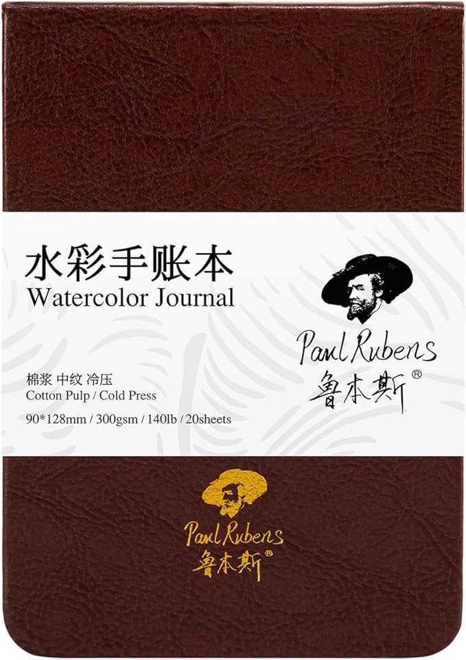 Paul Rubens Watercolor Journal, 100% Cotton Acid-Free Cold Press Watercolor Sketchbook 3.54 * 5.04 Inches, 140lb/300gsm,20 Sheets for Watercolors, Gouache, Acrylics
