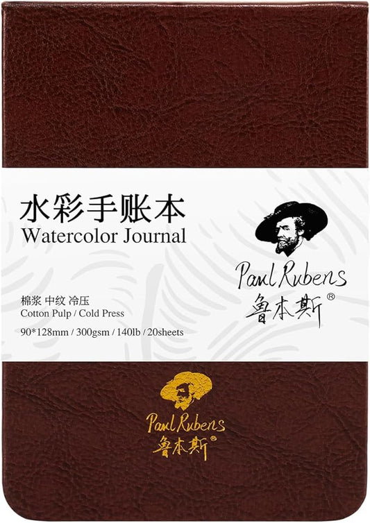 Paul Rubens Watercolor Journal, 100% Cotton Acid-Free Cold Press Watercolor Sketchbook 3.54 * 5.04 Inches, 140lb/300gsm,20 Sheets for Watercolors, Gouache, Acrylics