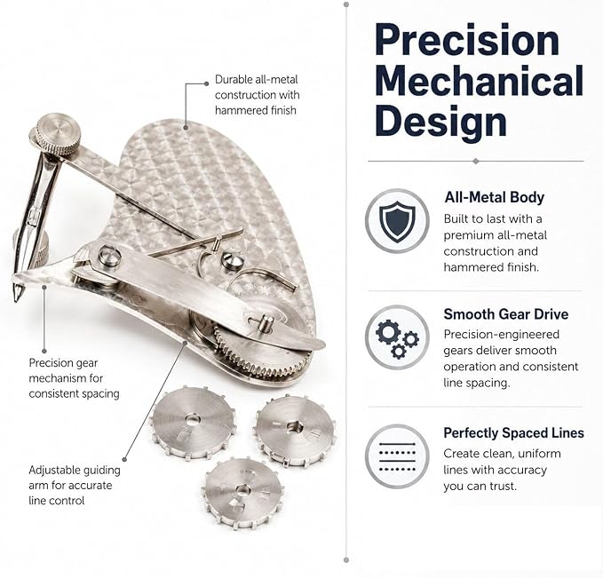 Mechanical Gear Train Ruling Pen, The Blueprint Drafting Tool, Vintage Precision Dotting Pen Set: with 4 Interchangeable Dotting Wheels, Perfect for Blueprint Restoration and Technical Drawing (#A)