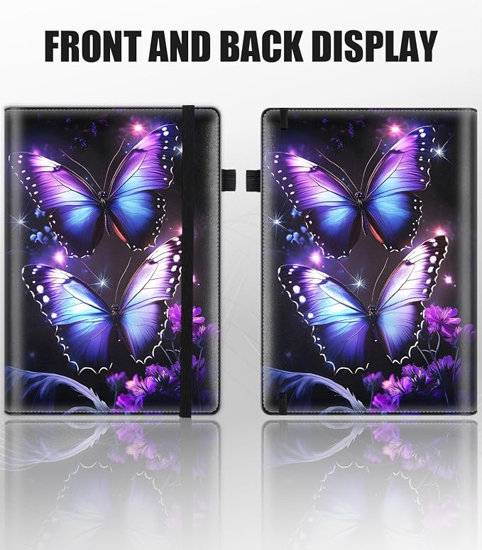 Hardcover Executive Notebooks, A5 PU Leather Lined Journal Notebook, 200 Pages Thick Paper Subject Notebooks for School,Work,Home Writing Business Notebook, Diary Book ，Purple Butterfly