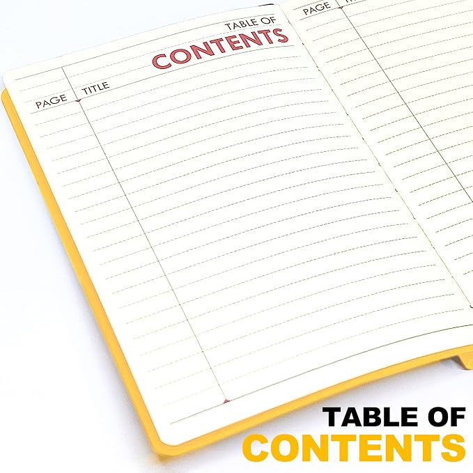 LeStallion 120GSM Yellow Notebook - A5 Yellow Lined Journal - 211 Numbered Ruled Pages | Table Contents | Soft Cover | Faux Leather