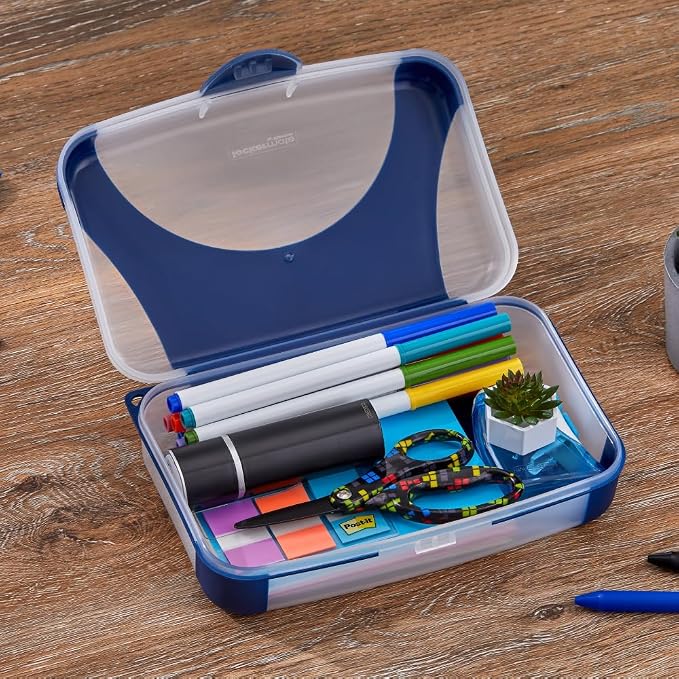 LockerMate by Bostitch Hard Pencil Case, Durable Plastic Pencil Box, Kid-Friendly Design, Navy & Clear