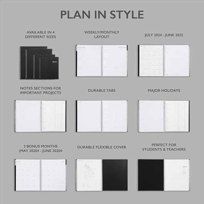 Blue Sky 2024-2025 Academic Year Weekly and Monthly Planner, July 2024 - June 2025, 8.5" x 11", Flexible Cover, Wirebound, Enterprise (150144)