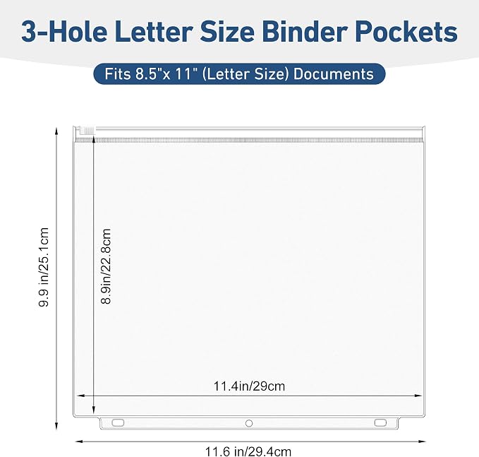 Antner 36 Pack Letter Size Binder Pockets for 3-Ring Binder Zipper Pouch Waterproof PVC Document Organizer 3-Hole Loose Leaf Folders File Sleeves Storage Bags Side Loading for Business Office Supplies