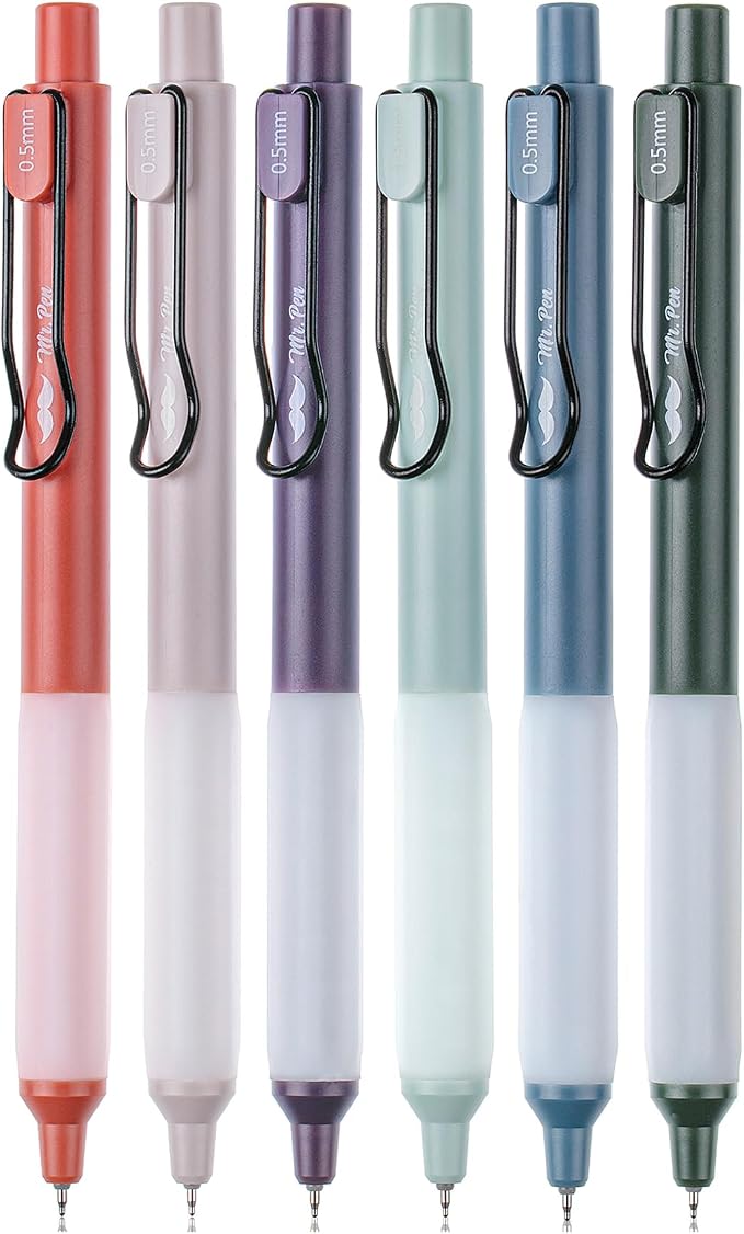 Mr. Pen- Retractable Gel Pens, 6 Pack, Black Ink, Vintage Barrels | Fine Point 0.5 mm, Fast Dry, Smooth Writing, Cute Pens for Drawing, Writing Planner and School Supplies