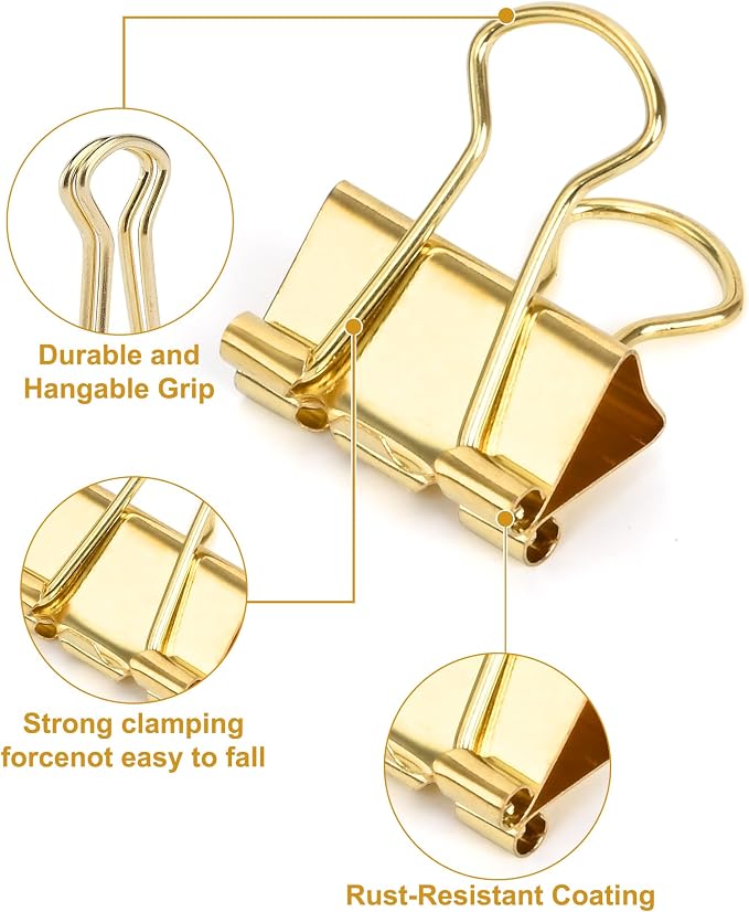 Binder Clips, 50 Pack, 0.75 in Small Paper Clips for Office,(Gold)