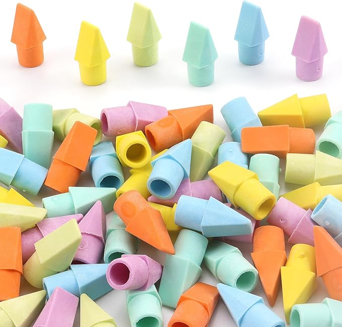 NNY 60 PCS Pencil Top Erasers, 6 Colors | Erasers for Pencils, Eraser Caps, Topper Erasers for Kids School