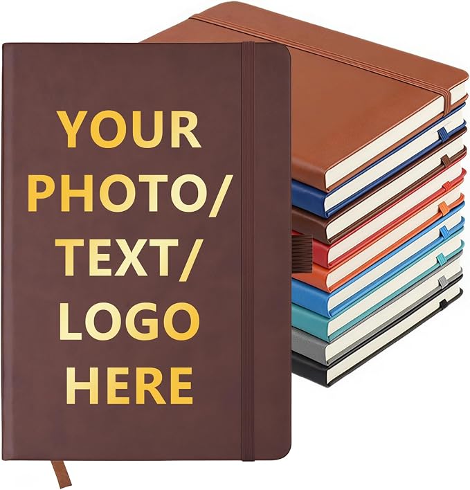Customizable Personalized Notebook | Custom Logo, Text & Image A5 Journal Notebook | 200 Lined Pages 8.5" x 5.8" | Daily Writing Journal for Office, Students & Gift Giving, DarkCoffee