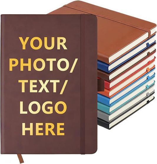 Customizable Personalized Notebook | Custom Logo, Text & Image A5 Journal Notebook | 200 Lined Pages 8.5" x 5.8" | Daily Writing Journal for Office, Students & Gift Giving, DarkCoffee