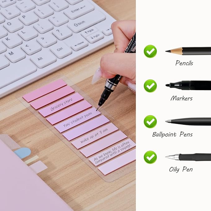 BAYTORY 1800Pcs Transparent Sticky Tabs, 2Pcs Double Marker Pens | See Through Clear Label Stickers, Self-Adhesive Translucent Index Tabs, Sticky Notes for Bible Accessories (Pastel Colors)
