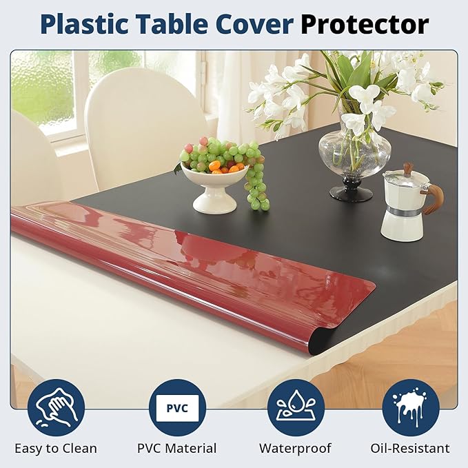 OstepDecor Black Table Cover Protector 24 x 72 Inch, 1.5mm Thick Plastic Table Cover, Dining Table Protector Pad, Waterproof & Easy Cleaning PVC Desk Mat for Dresser, Coffee & Kitchen Wooden Tabletop