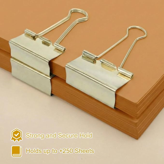 Frienda 24 Pack 2 Inch Extra Large Binder Clips Big Paper Clamps Metallic Large Paper Clips with Grip Reusable Office Organization Supplies for School Office Home (Gold)