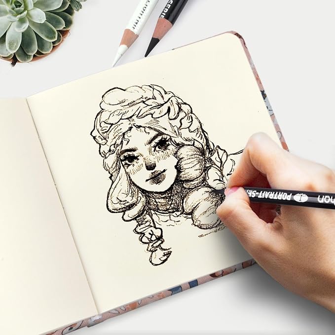 Handy Size 5 x 5 inches Sketch Book, 80GSM Acid Free Artistic Drawing Painting Writing Paper, Hardcover Cloth Cover Art Sketchbook,Journal Notebook.Pink Smiling Cat